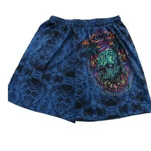 Chicyea Vtg Mens Swim trunks sz 3XL Blue Skulls & Tiki Artsy Vacay Pirate